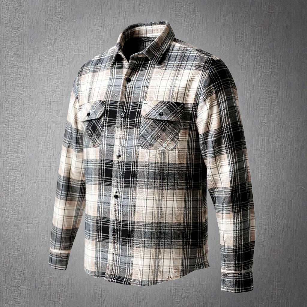 Men's Classic Plaid Flannel Shirt with Snap Buttons