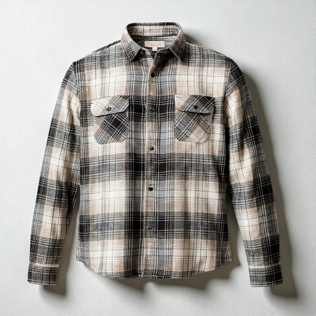 Men's Classic Plaid Flannel Shirt with Snap Buttons