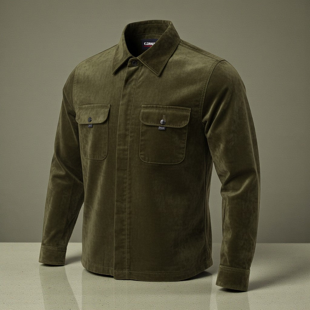 Men's Olive Green Velvet Shirt Jacket - Premium Quality for Dhaka