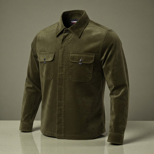 Men's Olive Green Velvet Shirt Jacket - Premium Quality for Dhaka