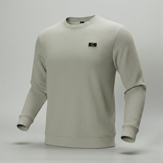 Men's Light Grey Ribbed Crewneck Sweatshirt - Premium China Fabric