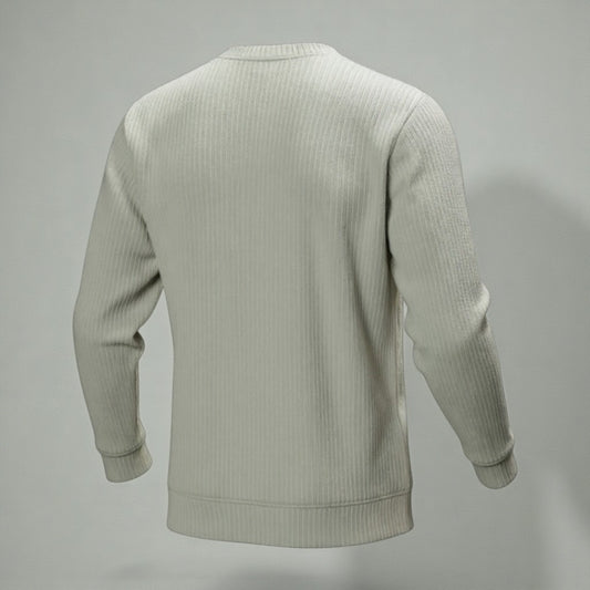 Men's Light Grey Ribbed Crewneck Sweatshirt - Premium China Fabric